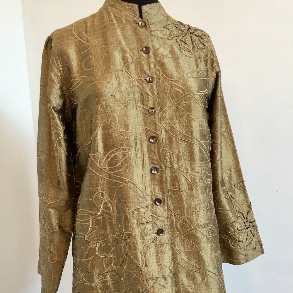 Chico's Beige Silk Embroidered Jacket Sz 1 (med 8)